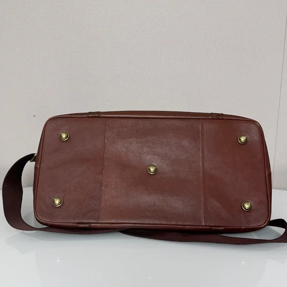 Fossil Mens Estate Brown/cognac Leather Weekender Travel Framed Duffle Bag - Picture 5 of 10